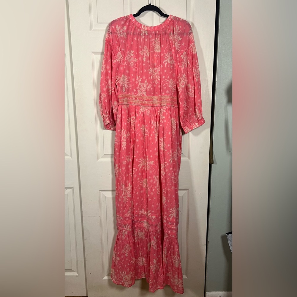 🌿 Free People Golden Hour Maxi Dress Coral Pink Boho Smocked XL NWT - Picture 7 of 7